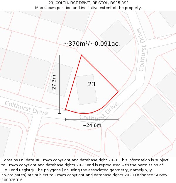 23, COLTHURST DRIVE, BRISTOL, BS15 3SF: Plot and title map