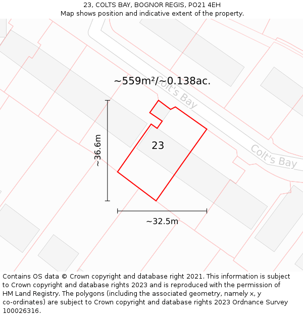 23, COLTS BAY, BOGNOR REGIS, PO21 4EH: Plot and title map