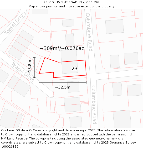 23, COLUMBINE ROAD, ELY, CB6 3WL: Plot and title map