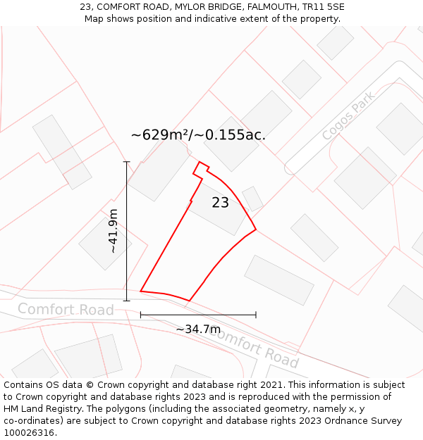 23, COMFORT ROAD, MYLOR BRIDGE, FALMOUTH, TR11 5SE: Plot and title map
