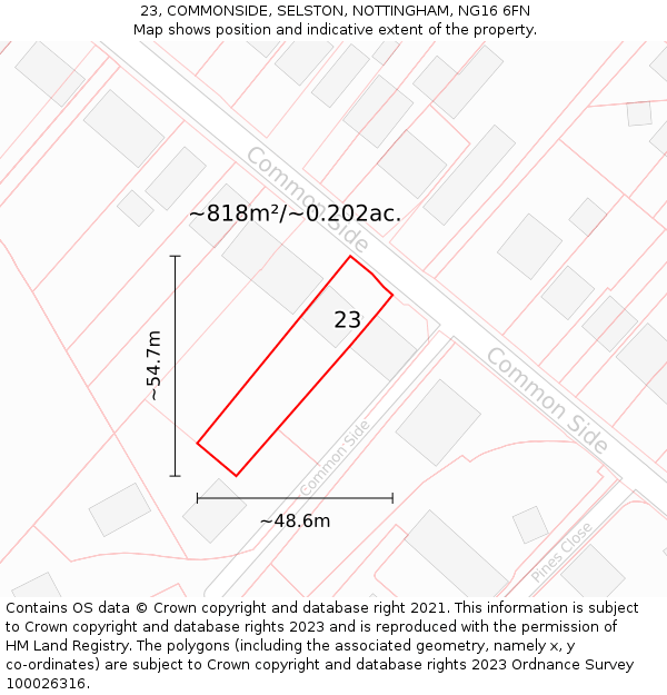 23, COMMONSIDE, SELSTON, NOTTINGHAM, NG16 6FN: Plot and title map