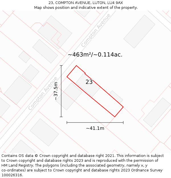 23, COMPTON AVENUE, LUTON, LU4 9AX: Plot and title map