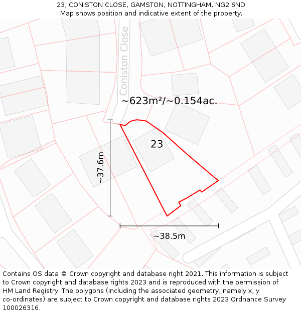 23, CONISTON CLOSE, GAMSTON, NOTTINGHAM, NG2 6ND: Plot and title map