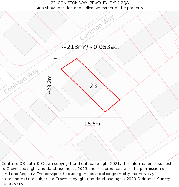 23, CONISTON WAY, BEWDLEY, DY12 2QA: Plot and title map