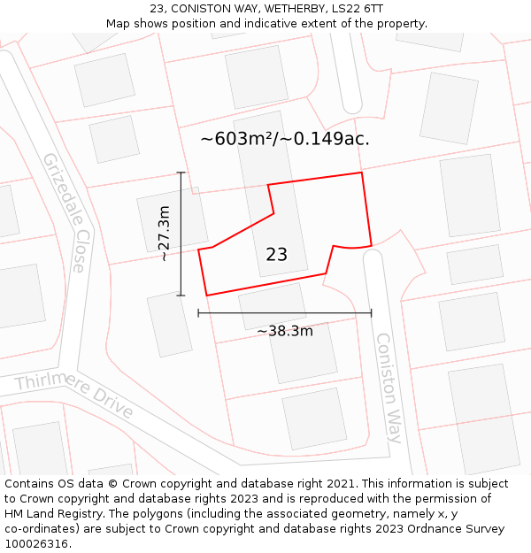 23, CONISTON WAY, WETHERBY, LS22 6TT: Plot and title map