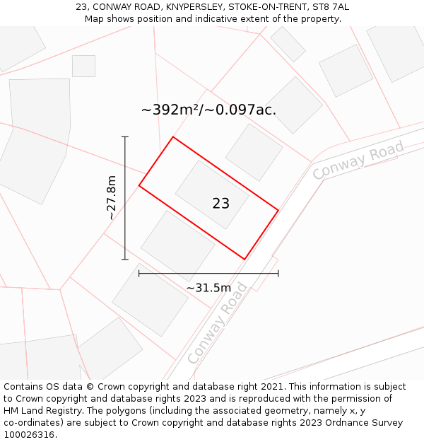 23, CONWAY ROAD, KNYPERSLEY, STOKE-ON-TRENT, ST8 7AL: Plot and title map