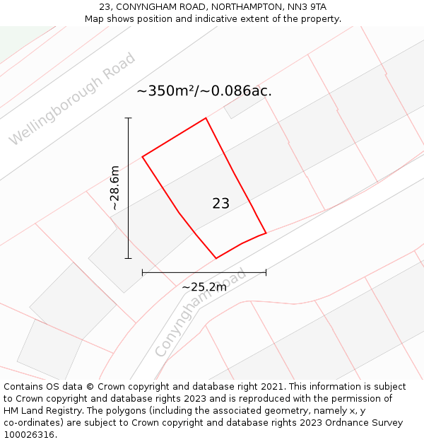 23, CONYNGHAM ROAD, NORTHAMPTON, NN3 9TA: Plot and title map