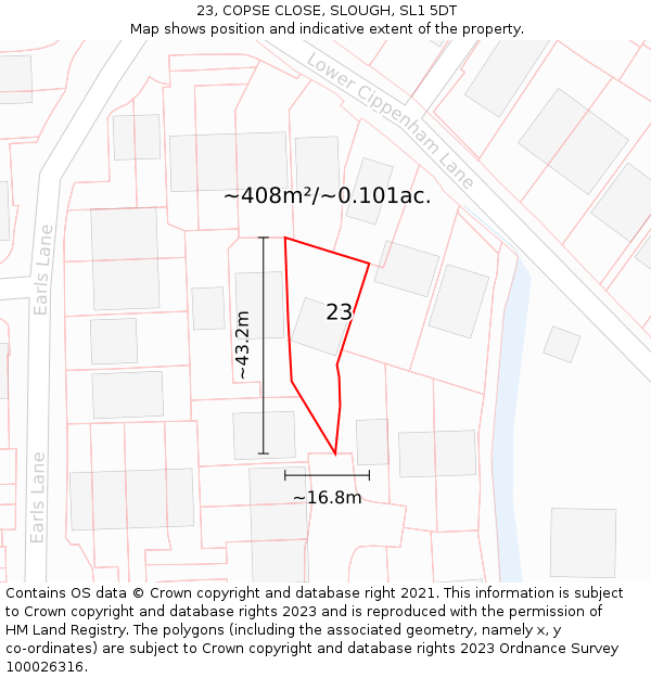 23, COPSE CLOSE, SLOUGH, SL1 5DT: Plot and title map