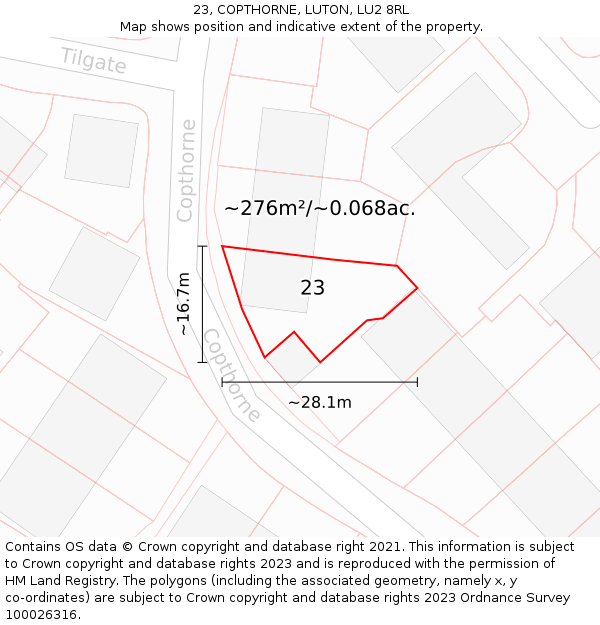 23, COPTHORNE, LUTON, LU2 8RL: Plot and title map