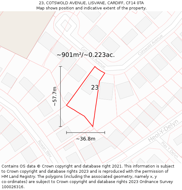 23, COTSWOLD AVENUE, LISVANE, CARDIFF, CF14 0TA: Plot and title map