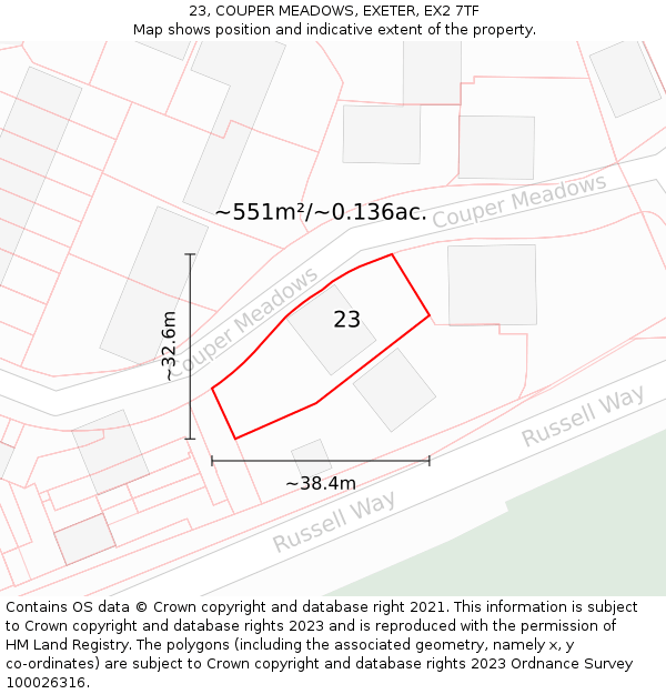 23, COUPER MEADOWS, EXETER, EX2 7TF: Plot and title map