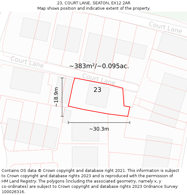 23, COURT LANE, SEATON, EX12 2AR: Plot and title map