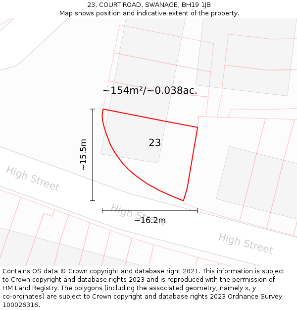 23, COURT ROAD, SWANAGE, BH19 1JB: Plot and title map