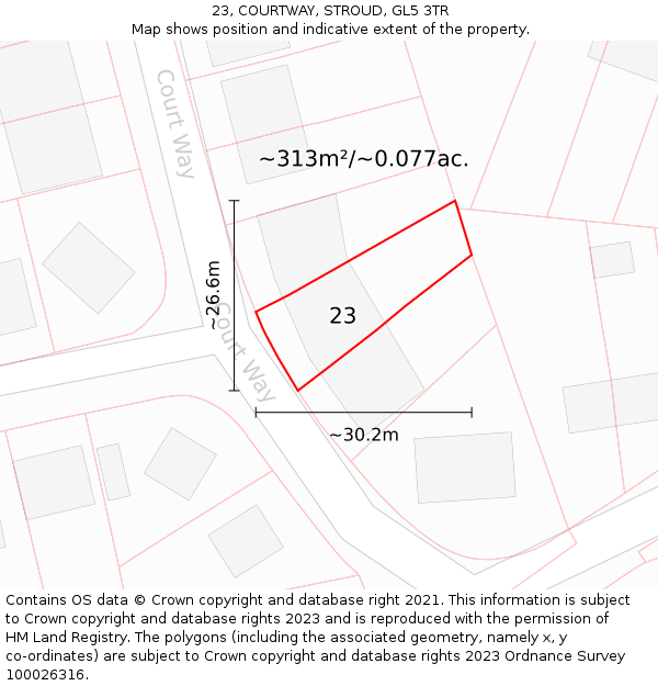 23, COURTWAY, STROUD, GL5 3TR: Plot and title map