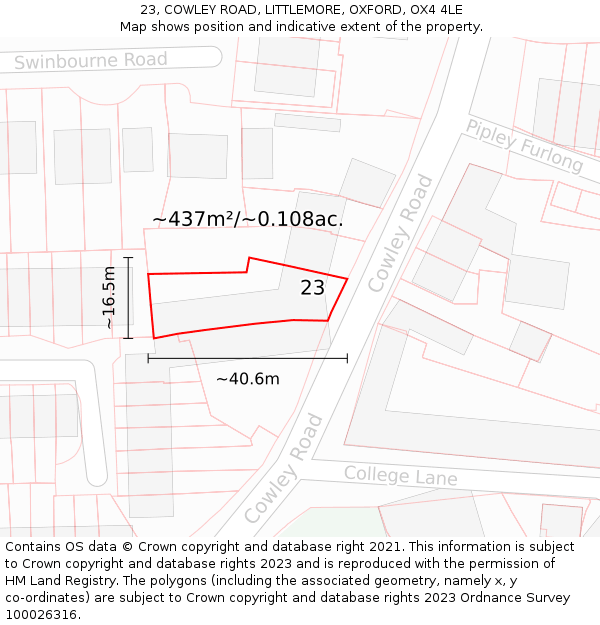 23, COWLEY ROAD, LITTLEMORE, OXFORD, OX4 4LE: Plot and title map