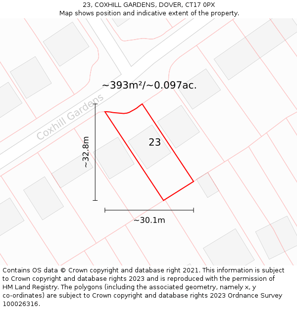 23, COXHILL GARDENS, DOVER, CT17 0PX: Plot and title map