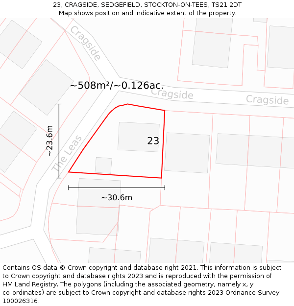 23, CRAGSIDE, SEDGEFIELD, STOCKTON-ON-TEES, TS21 2DT: Plot and title map