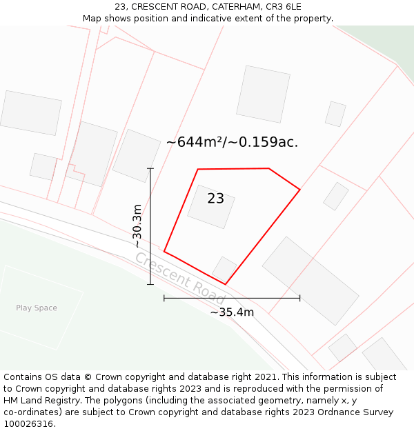 23, CRESCENT ROAD, CATERHAM, CR3 6LE: Plot and title map