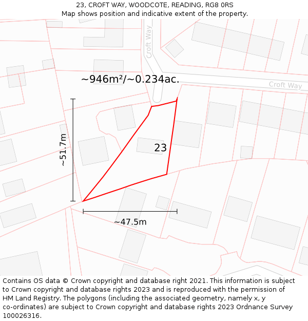 23, CROFT WAY, WOODCOTE, READING, RG8 0RS: Plot and title map