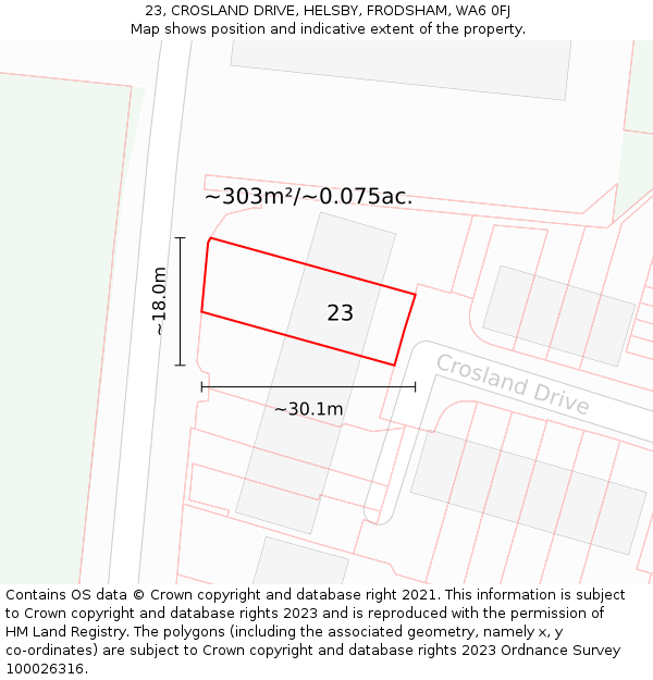 23, CROSLAND DRIVE, HELSBY, FRODSHAM, WA6 0FJ: Plot and title map