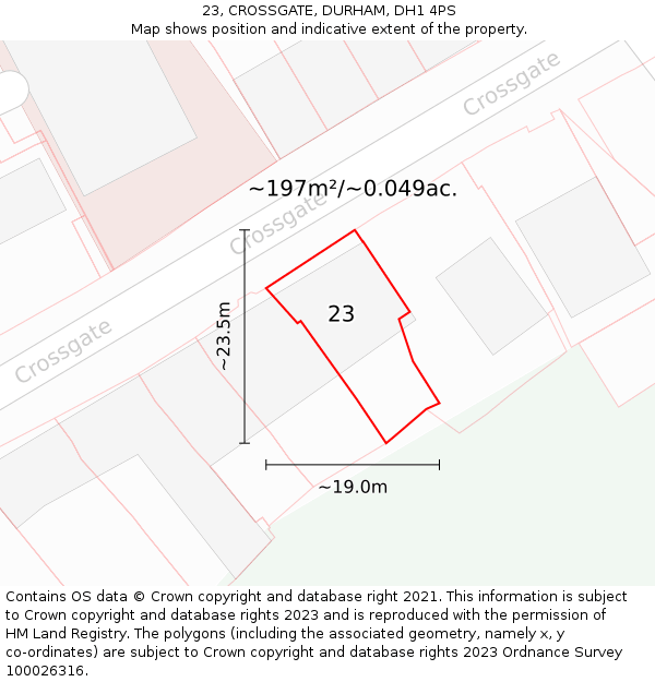 23, CROSSGATE, DURHAM, DH1 4PS: Plot and title map