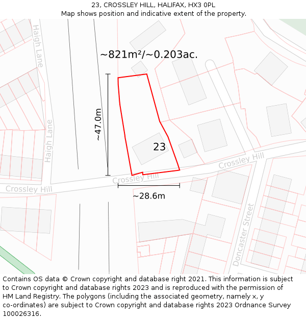 23, CROSSLEY HILL, HALIFAX, HX3 0PL: Plot and title map