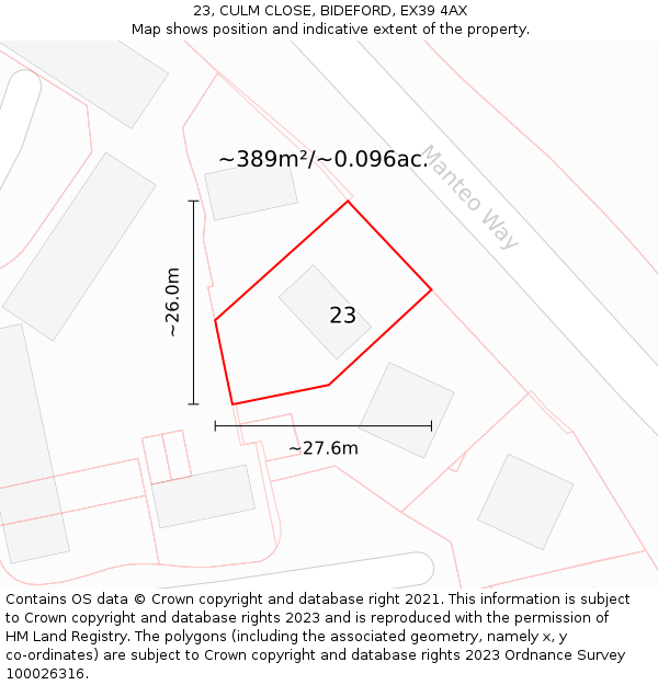 23, CULM CLOSE, BIDEFORD, EX39 4AX: Plot and title map