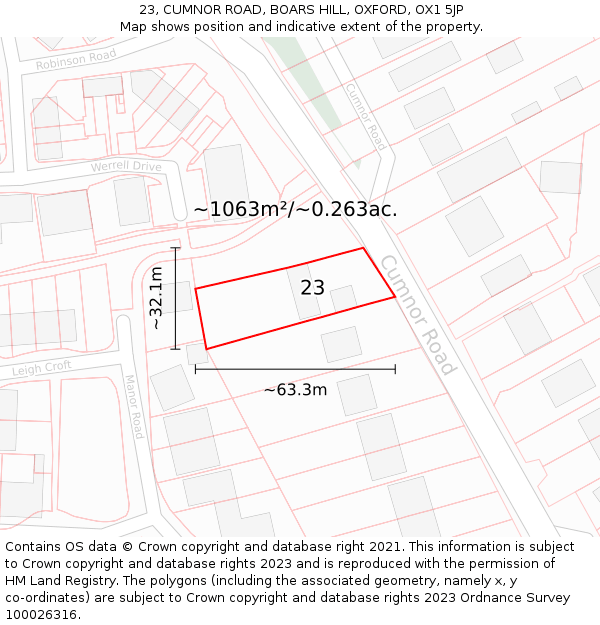 23, CUMNOR ROAD, BOARS HILL, OXFORD, OX1 5JP: Plot and title map