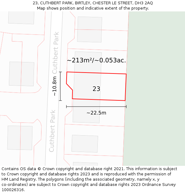 23, CUTHBERT PARK, BIRTLEY, CHESTER LE STREET, DH3 2AQ: Plot and title map