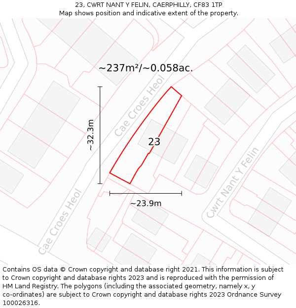 23, CWRT NANT Y FELIN, CAERPHILLY, CF83 1TP: Plot and title map