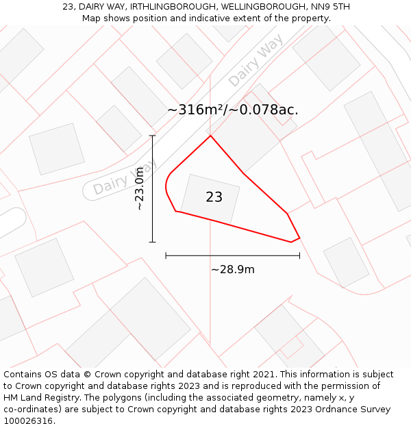 23, DAIRY WAY, IRTHLINGBOROUGH, WELLINGBOROUGH, NN9 5TH: Plot and title map