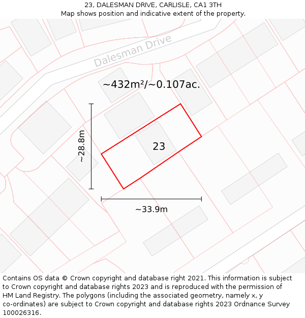 23, DALESMAN DRIVE, CARLISLE, CA1 3TH: Plot and title map