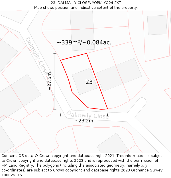23, DALMALLY CLOSE, YORK, YO24 2XT: Plot and title map
