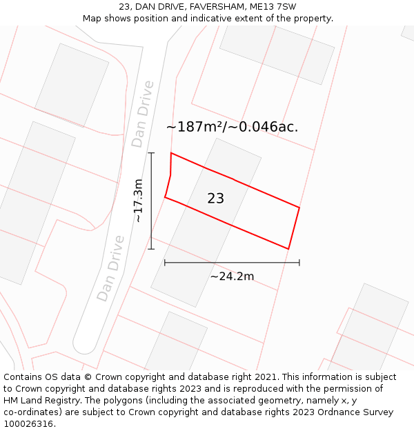 23, DAN DRIVE, FAVERSHAM, ME13 7SW: Plot and title map