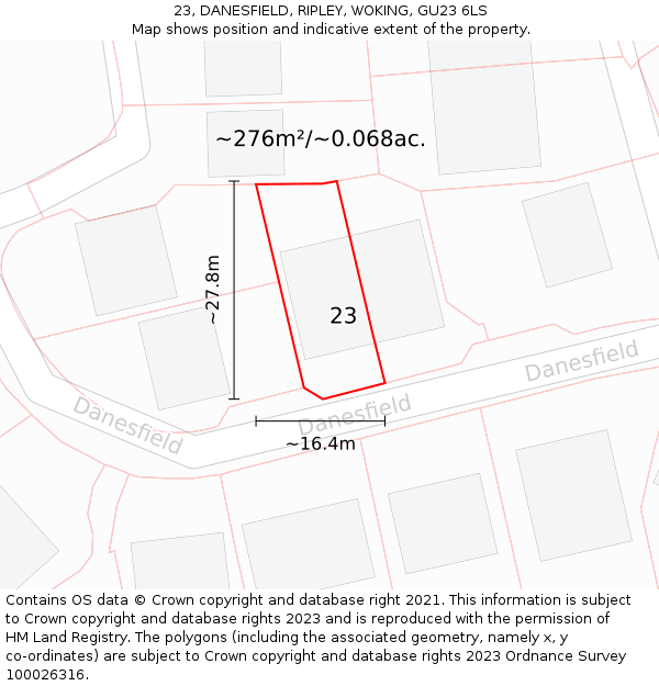 23, DANESFIELD, RIPLEY, WOKING, GU23 6LS: Plot and title map