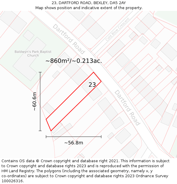 23, DARTFORD ROAD, BEXLEY, DA5 2AY: Plot and title map