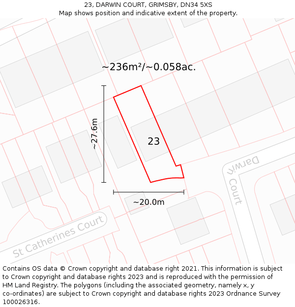 23, DARWIN COURT, GRIMSBY, DN34 5XS: Plot and title map