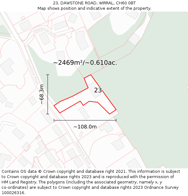 23, DAWSTONE ROAD, WIRRAL, CH60 0BT: Plot and title map