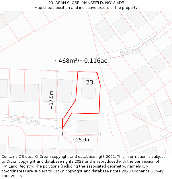 23, DEAN CLOSE, MANSFIELD, NG18 4DB: Plot and title map