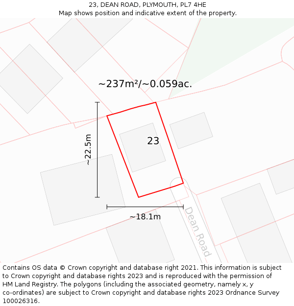 23, DEAN ROAD, PLYMOUTH, PL7 4HE: Plot and title map