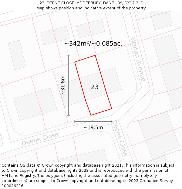 23, DEENE CLOSE, ADDERBURY, BANBURY, OX17 3LD: Plot and title map