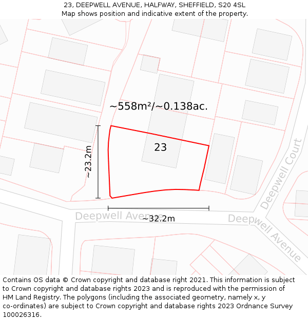 23, DEEPWELL AVENUE, HALFWAY, SHEFFIELD, S20 4SL: Plot and title map