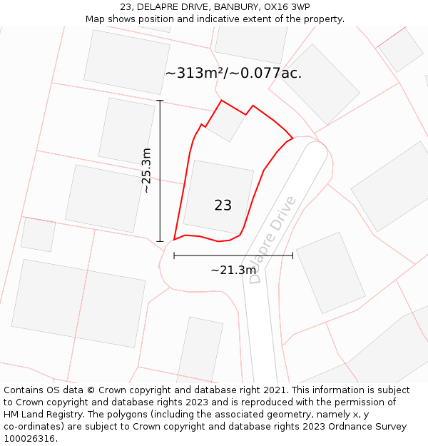 23, DELAPRE DRIVE, BANBURY, OX16 3WP: Plot and title map