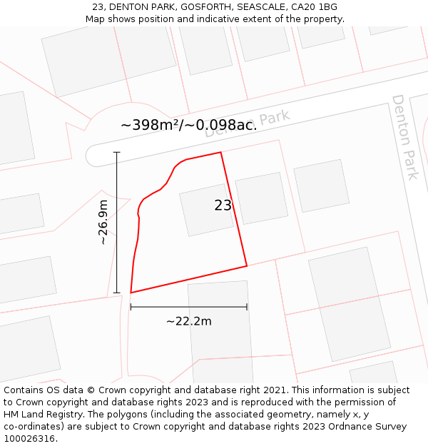 23, DENTON PARK, GOSFORTH, SEASCALE, CA20 1BG: Plot and title map