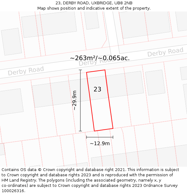 23, DERBY ROAD, UXBRIDGE, UB8 2NB: Plot and title map