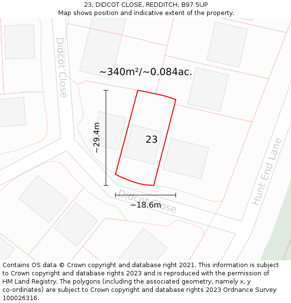 23, DIDCOT CLOSE, REDDITCH, B97 5UP: Plot and title map