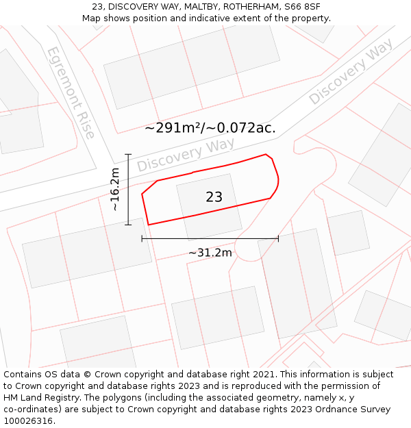 23, DISCOVERY WAY, MALTBY, ROTHERHAM, S66 8SF: Plot and title map
