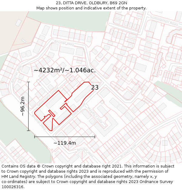 23, DITTA DRIVE, OLDBURY, B69 2GN: Plot and title map