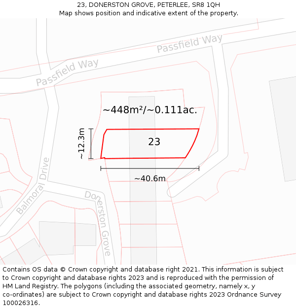 23, DONERSTON GROVE, PETERLEE, SR8 1QH: Plot and title map