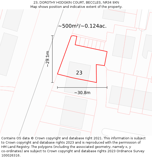 23, DOROTHY HODGKIN COURT, BECCLES, NR34 9XN: Plot and title map